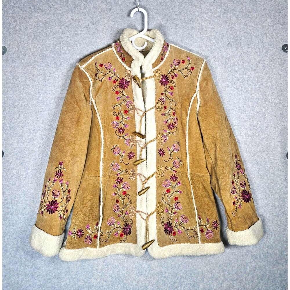 Vintage 90's St John's Bay Sherpa Coat XL Phoebe Buffay Embroidered Suede Jacket